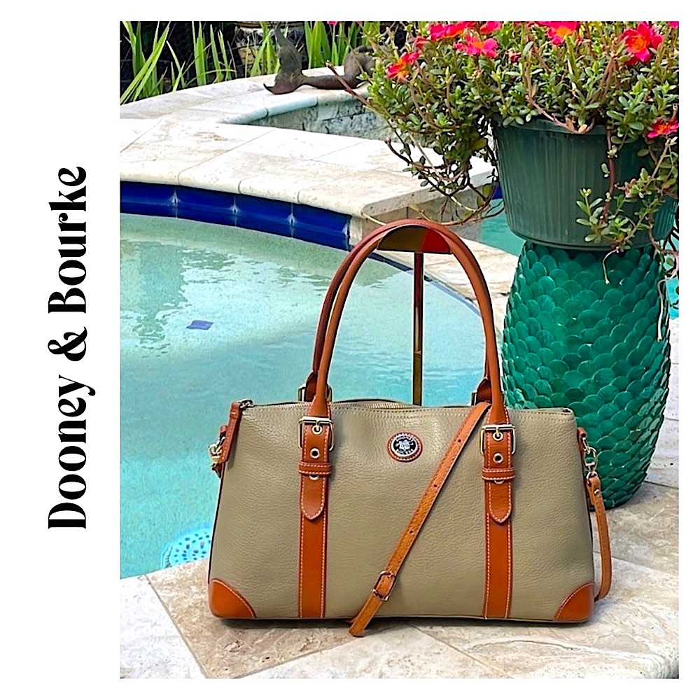 Dooney & Bourke Olive Pebbled Leather Satchel Shoulder/Xbody Bag w/Gold-Toned HW